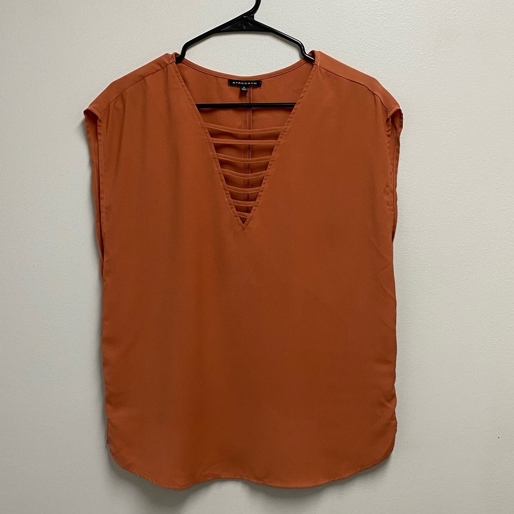 SPANX Orange Lattice V-Neck Sleeveless Blouse